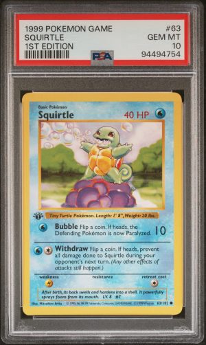 1999 PK Game Squirtle 1st Ed. Shadowless PSA 10